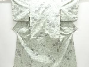 アンティーク　草花模様織り出し手織り紬着物